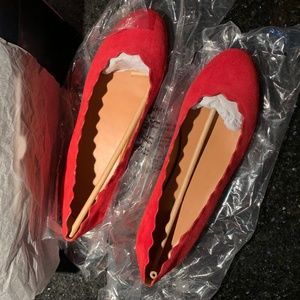 J. Crew Suede Scalloped Ballet Flats